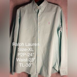 Vintage Ralph Lauren Aqua Blue Mens Oxford/Button Down LT XL